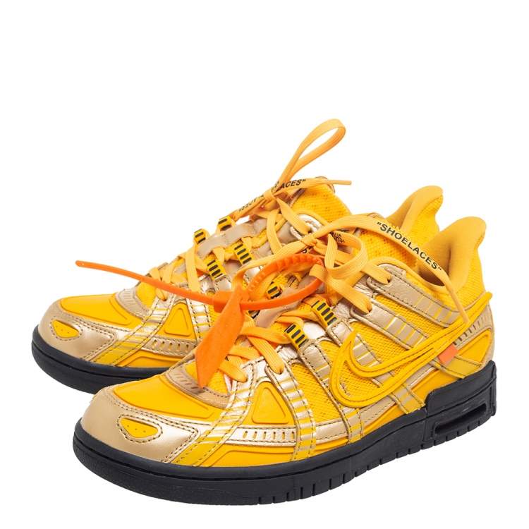 Pre Owned Off-White x Nike Yellow/Metallic Gold Leather And Fabric Dunk University Sneakers Size 39