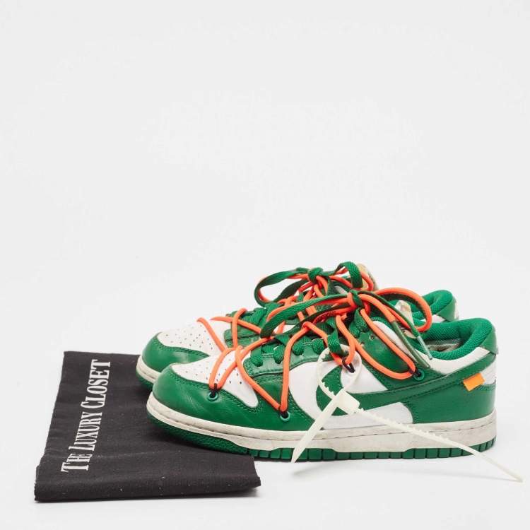 Pre Owned Off-White x Nike Green/White Leather Dunk Low Sneakers Size 37.5
