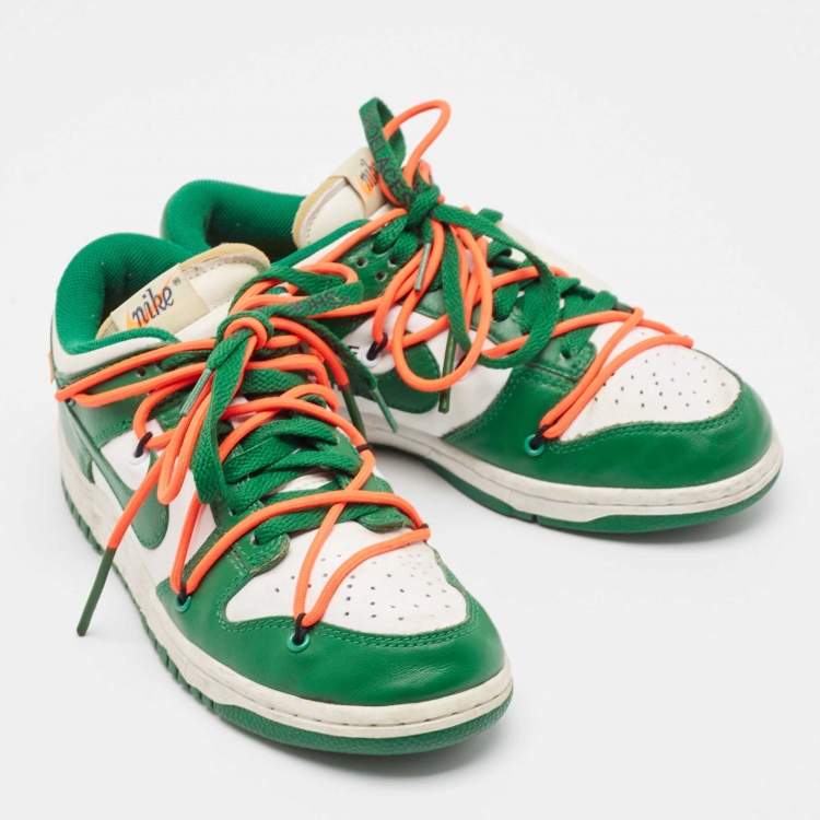 Pre Owned Off-White x Nike Green/White Leather Dunk Low Sneakers Size 37.5