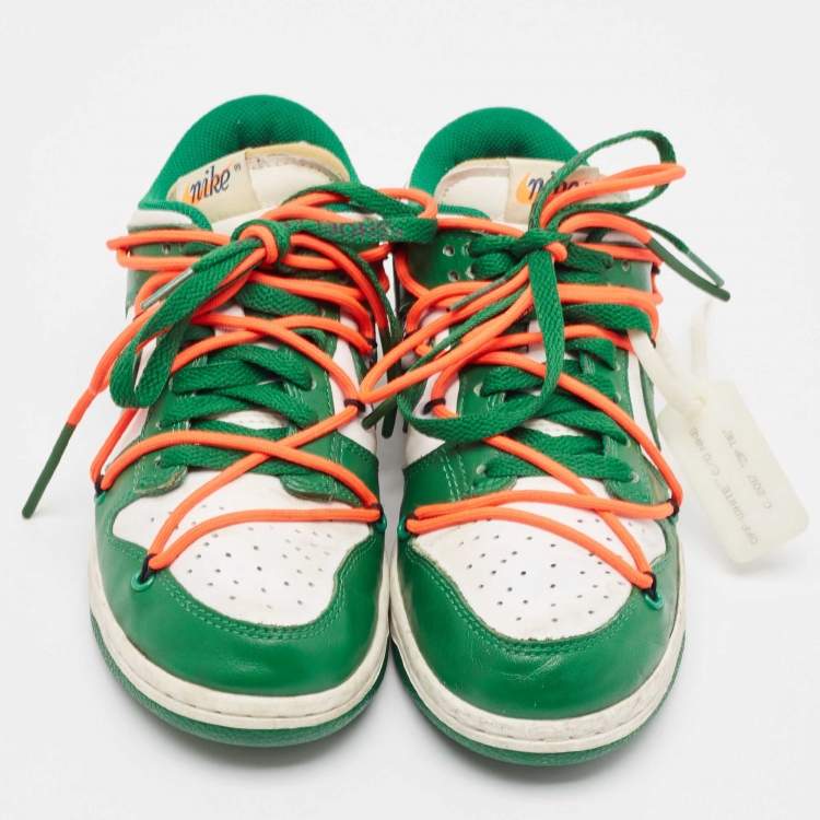 Pre Owned Off-White x Nike Green/White Leather Dunk Low Sneakers Size 37.5
