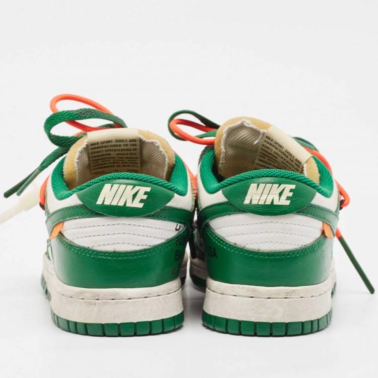 Pre Owned Off-White x Nike Green/White Leather Dunk Low Sneakers Size 37.5