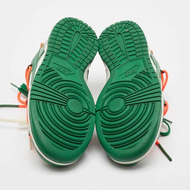 Pre Owned Off-White x Nike Green/White Leather Dunk Low Sneakers Size 37.5