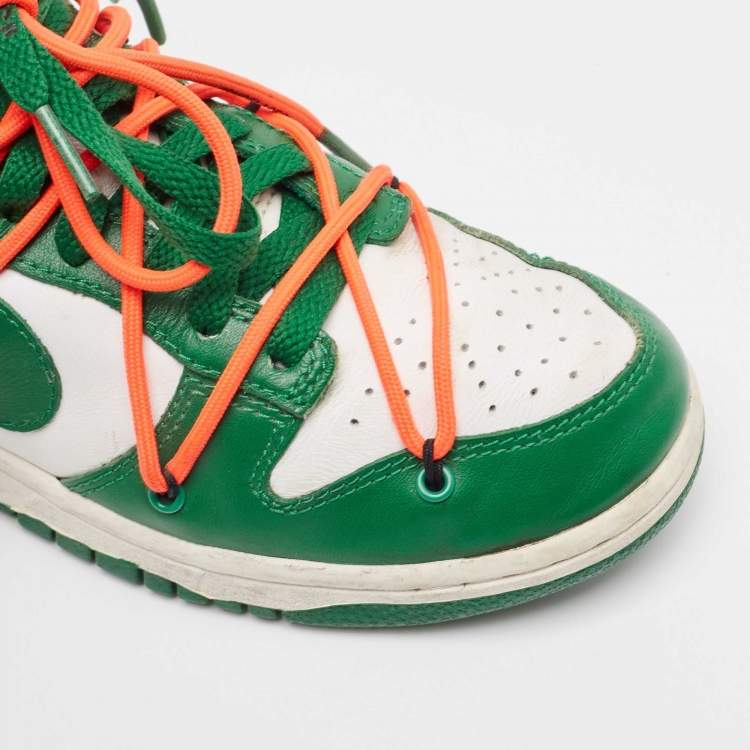 Pre Owned Off-White x Nike Green/White Leather Dunk Low Sneakers Size 37.5