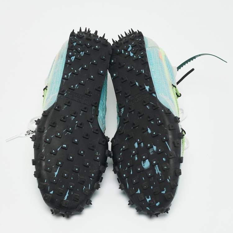 Pre Owned Off-White x Nike Blue Nylon Waffle Racer Vivid Sky Sneakers Size 38.5