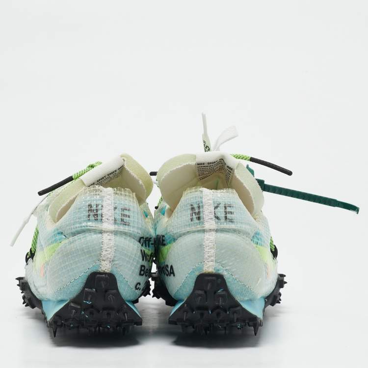 Pre Owned Off-White x Nike Blue Nylon Waffle Racer Vivid Sky Sneakers Size 38.5