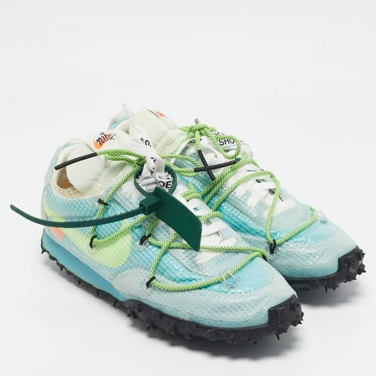 Pre Owned Off-White x Nike Blue Nylon Waffle Racer Vivid Sky Sneakers Size 38.5
