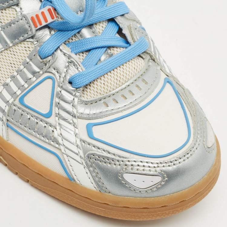 Pre Owned Off-White x Nike Silver/White Leather and Mesh Air Dunk UNC Sneakers Size 39