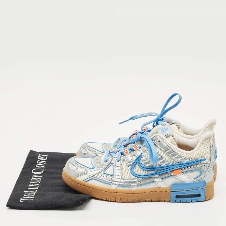 Pre Owned Off-White x Nike Silver/White Leather and Mesh Air Dunk UNC Sneakers Size 39