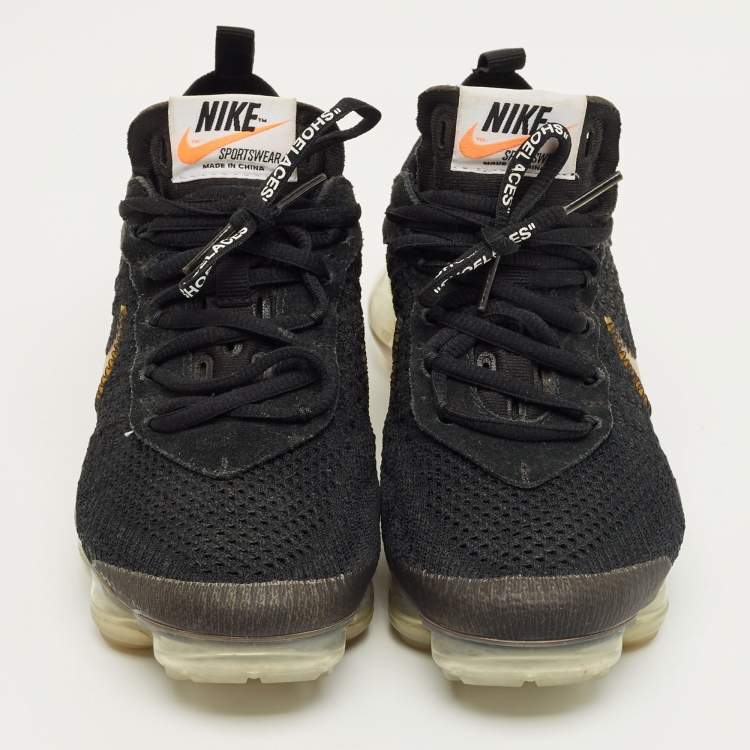 Pre Owned Off-White x Nike Black Knit Fabric Air VaporMax Sneakers Size 37.5