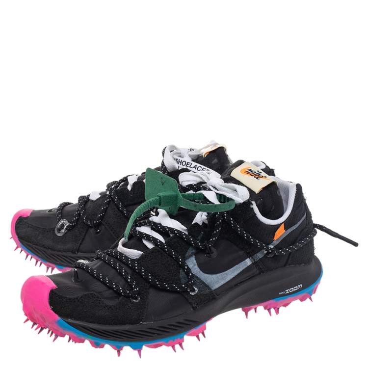 Pre Owned Off White x Nike Black Nylon And Suede Zoom Terra Kiger 5 Low Top Sneakers Size 40.5
