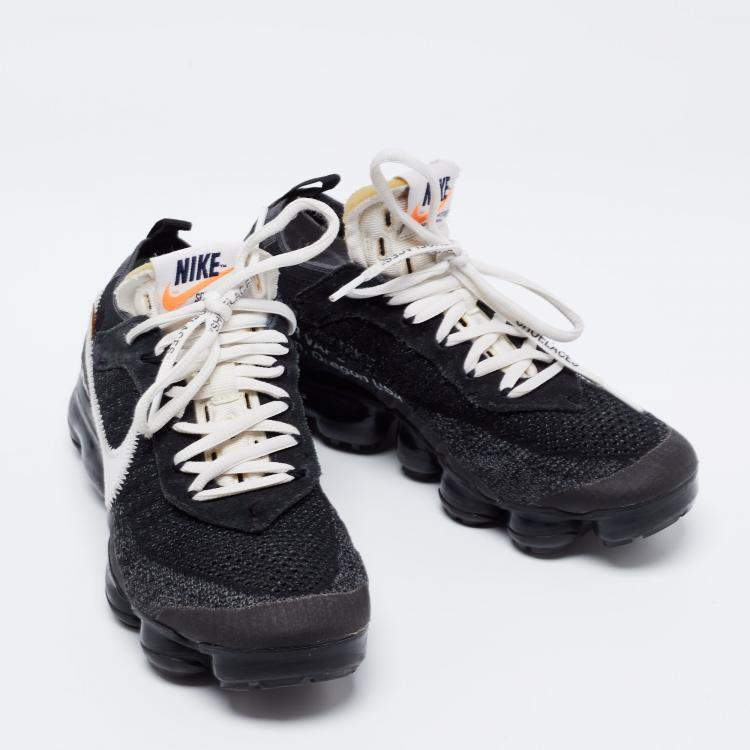 Pre Owned Nike x Off-White Black Knit Fabric And Suede Air Vapormax Sneakers Size 38
