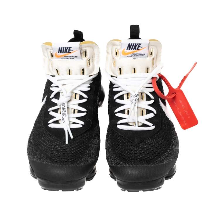 Pre Owned Nike x Off-White Black Knit Fabric And Suede Air Vapormax Sneakers Size 42.5