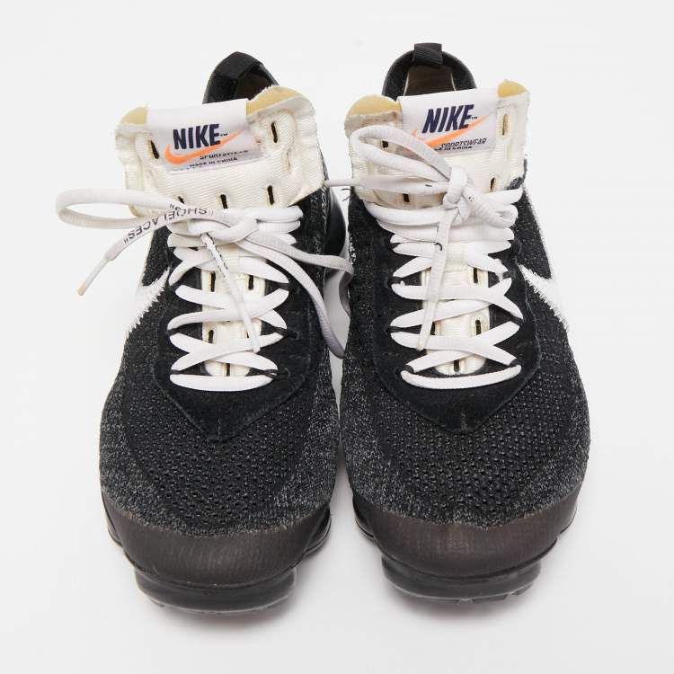 Pre Owned Off-White x Nike Black Knit Fabric and Suede Air VaporMax Sneakers Size 40.5