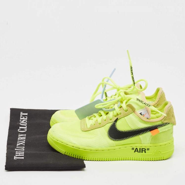 Pre Owned Off-White x Nike Green Mesh and Suede Force 1 Low White Volt Sneakers Size 36