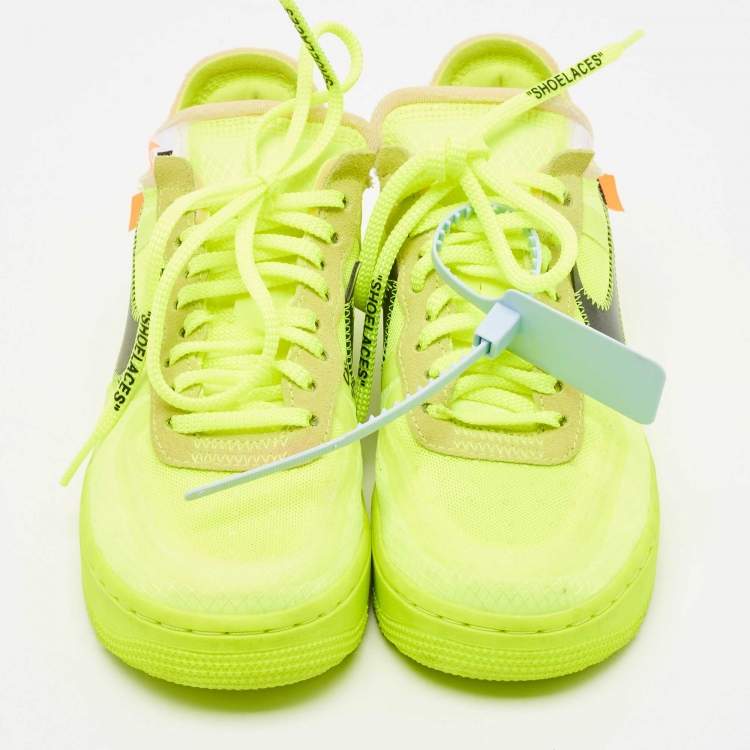 Pre Owned Off-White x Nike Green Mesh and Suede Force 1 Low White Volt Sneakers Size 36