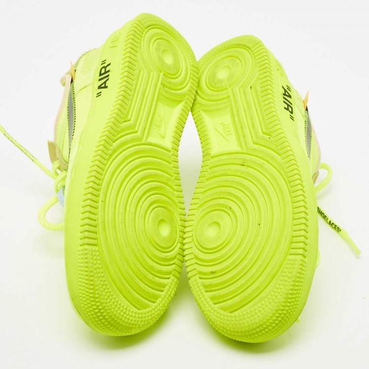 Pre Owned Off-White x Nike Green Mesh and Suede Force 1 Low White Volt Sneakers Size 36