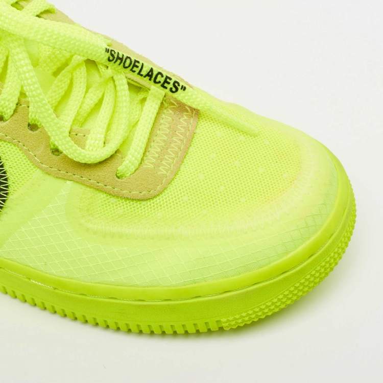 Pre Owned Off-White x Nike Green Mesh and Suede Force 1 Low White Volt Sneakers Size 36