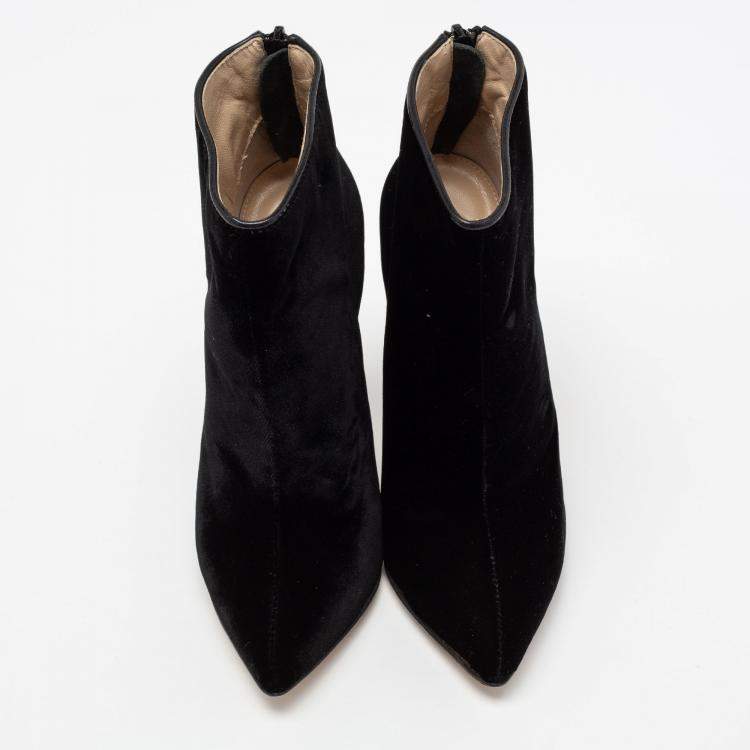 Pre Owned Olcay Gulsen Black Velvet Pointed Toe Ankle Boots Size 37