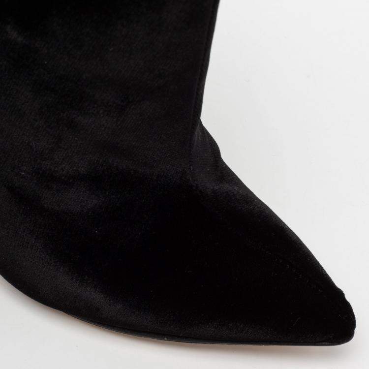 Pre Owned Olcay Gulsen Black Velvet Pointed Toe Ankle Boots Size 37