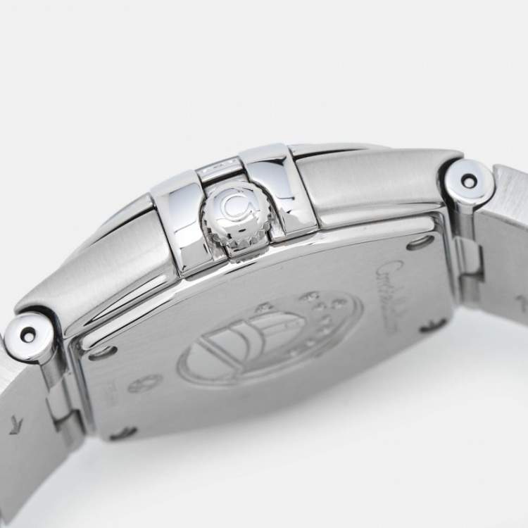 Pre Owned Omega White Mother Of Pearl Diamond Stainless Steel Constellation 123.15.24.60.55.006 Quartz Women's Wristwatch 24 mm