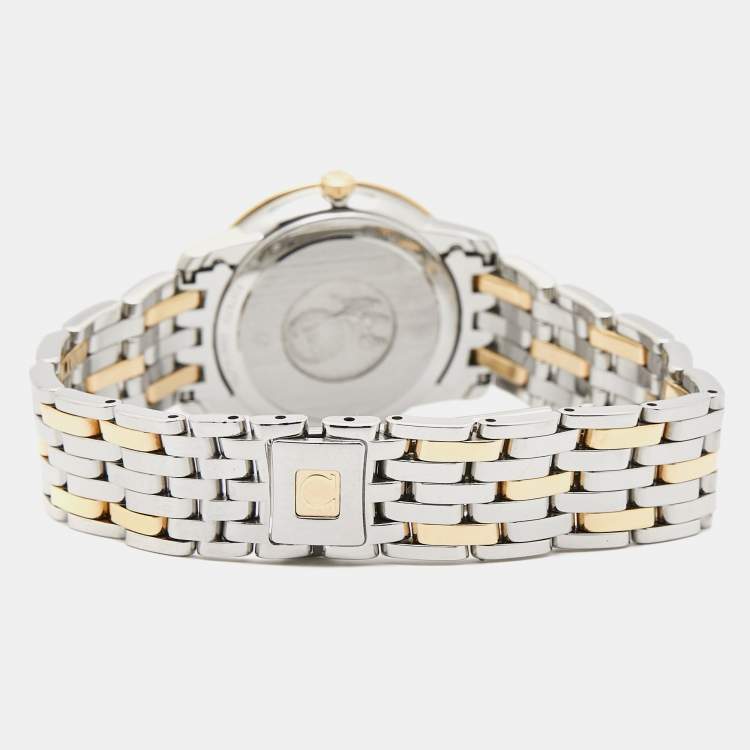 Pre Owned Omega Champagne Diamond 18K Yellow Gold Stainless Steel De Ville Prestige 424.20.27.60.58.002 Women's Wristwatch 27.40 mm