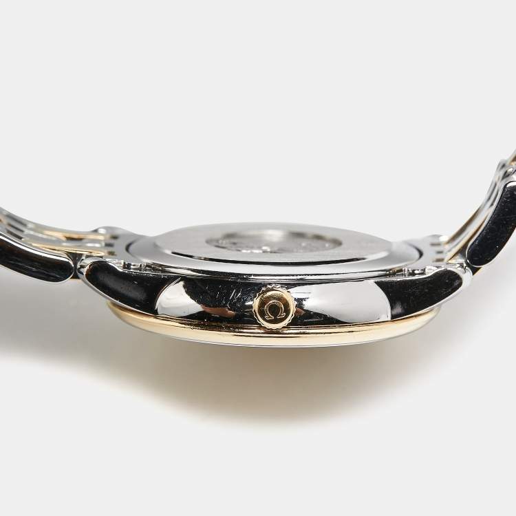 Pre Owned Omega Champagne Diamond 18K Yellow Gold Stainless Steel De Ville Prestige 424.20.27.60.58.002 Women's Wristwatch 27.40 mm