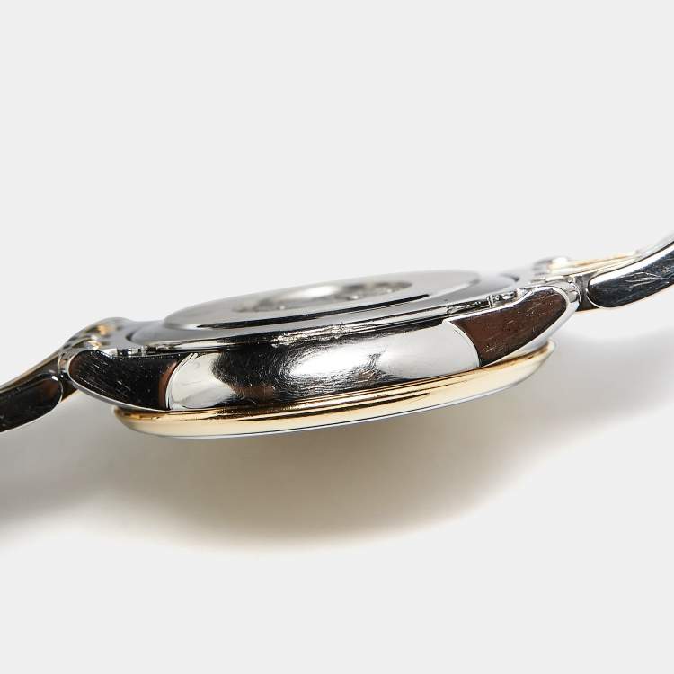 Pre Owned Omega Champagne Diamond 18K Yellow Gold Stainless Steel De Ville Prestige 424.20.27.60.58.002 Women's Wristwatch 27.40 mm