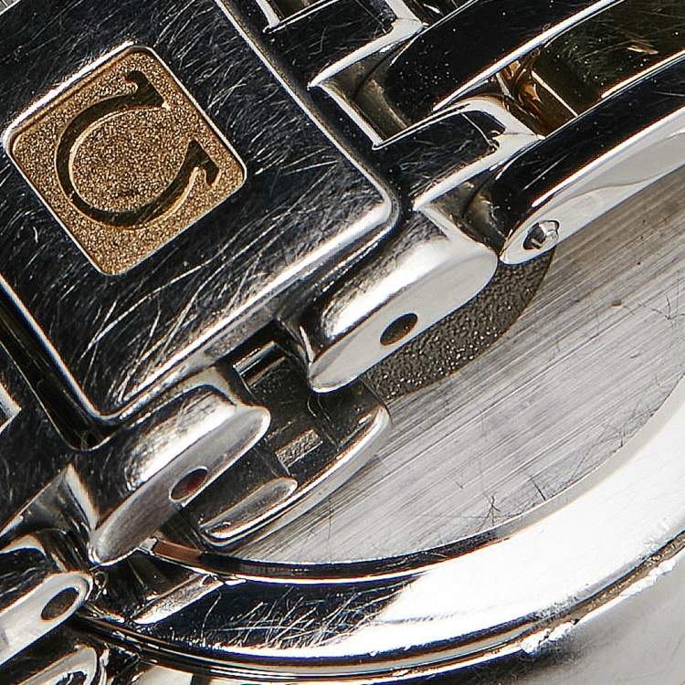 Pre Owned Omega Champagne Diamond 18K Yellow Gold Stainless Steel De Ville Prestige 424.20.27.60.58.002 Women's Wristwatch 27.40 mm