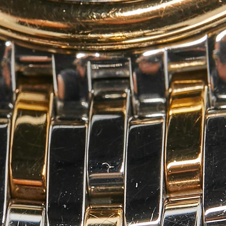 Pre Owned Omega Champagne Diamond 18K Yellow Gold Stainless Steel De Ville Prestige 424.20.27.60.58.002 Women's Wristwatch 27.40 mm