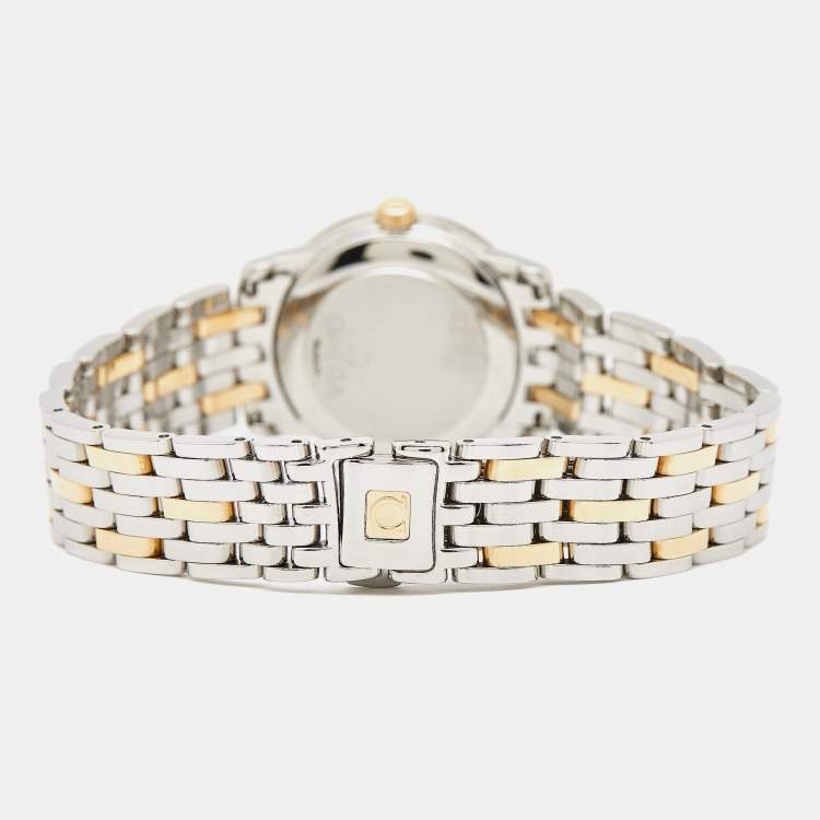 Pre Owned Omega Silver 18K Yellow Gold Stainless Steel De Ville 4390.31.00 Women's Wristwatch 27 mm