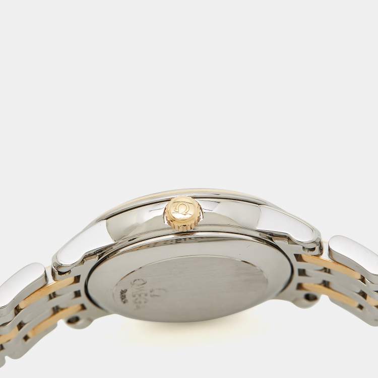 Pre Owned Omega Silver 18K Yellow Gold Stainless Steel De Ville 4390.31.00 Women's Wristwatch 27 mm