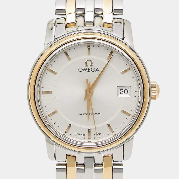 Pre Owned Omega Silver 18K Yellow Gold Stainless Steel De Ville 4390.31.00 Women's Wristwatch 27 mm