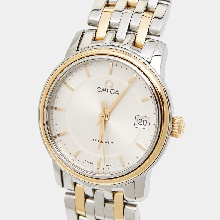 Pre Owned Omega Silver 18K Yellow Gold Stainless Steel De Ville 4390.31.00 Women's Wristwatch 27 mm