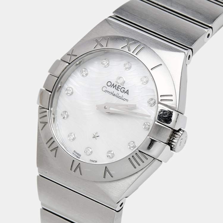 Pre Owned Omega Mother Of Pearl Diamond Stainless Steel Constellation 123.10.27.60.55.004 Women's Wristwatch 27 mm
