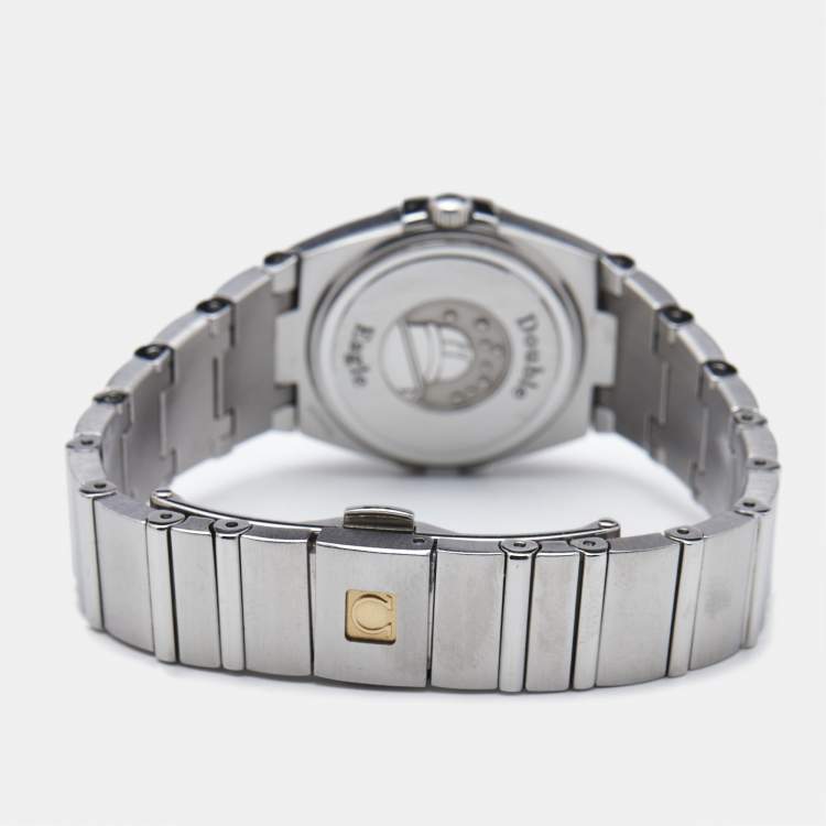 مملوكة مسبقًا Omega Mother Of Pearl Stainless Steel Diamond Constellation Double Eagle 1589.75.00 Women's Wristwatch 24 mm