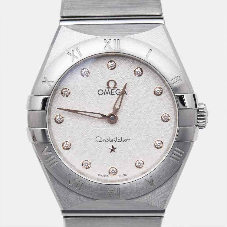 Pre Owned Omega Silver Diamond Stainless Steel Constellation 133.10.28.60.52.001 Women's Wristwatch 28 mm
