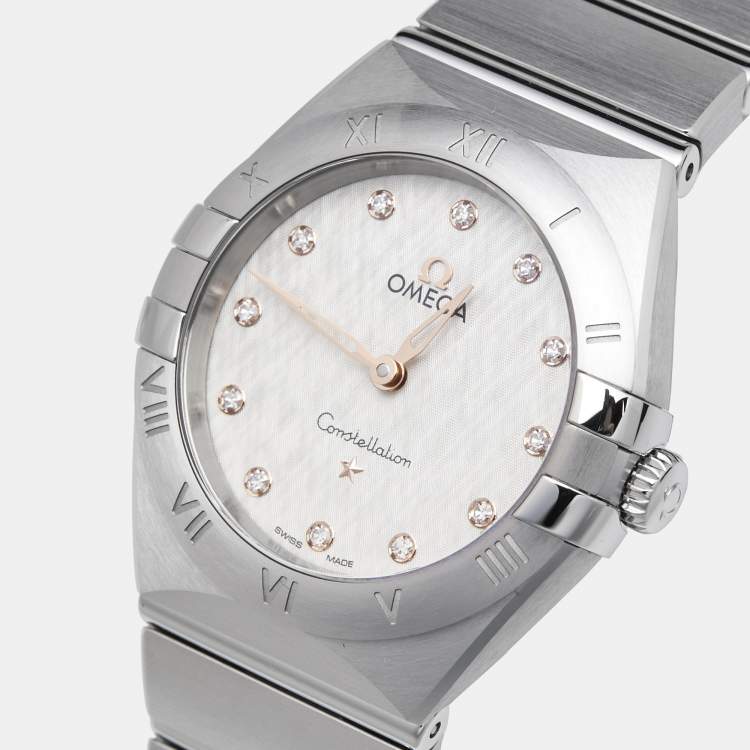 Pre Owned Omega Silver Diamond Stainless Steel Constellation 133.10.28.60.52.001 Women's Wristwatch 28 mm