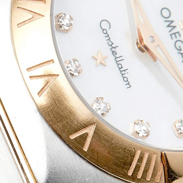 Pre Owned Omega Mother of Pearl 18K Rose Gold & Stainless Steel Diamond Constellation 123.20.24.60.55.001 Women's Wristwatch 24 mm
