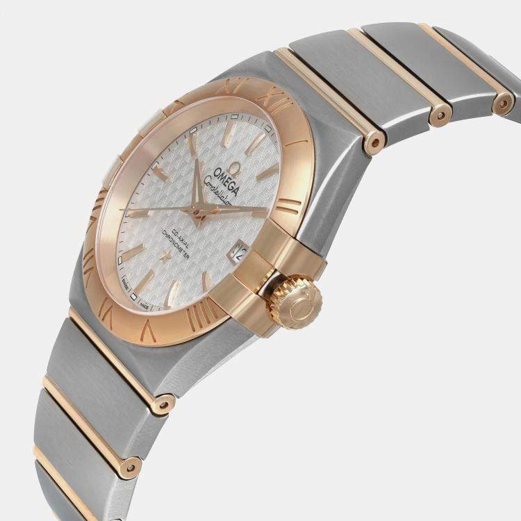 Pre Owned Omega White 18K Gold Stainless Steel Constellation 123.20.35.20.02.006 Automatic Women's Wristwatch 35mm