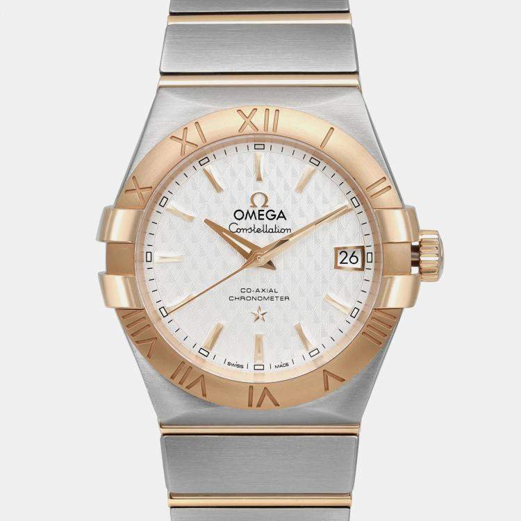 Pre Owned Omega White 18K Gold Stainless Steel Constellation 123.20.35.20.02.006 Automatic Women's Wristwatch 35mm