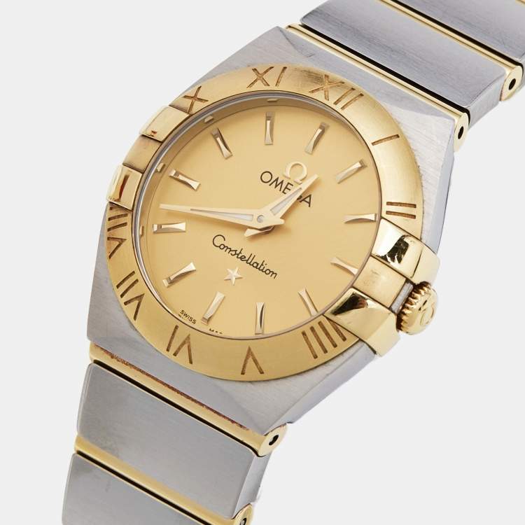 Pre Owned Omega Champagne 18K Yellow Gold Stainless Steel Constellation 123.20.24.60.08.001 Women's Wristwatch 24 mm