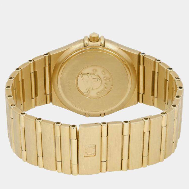 Pre Owned Omega Champagne 18k Yellow Gold Constellation 1112.10 Quartz Women's Wristwatch 33.5 mm