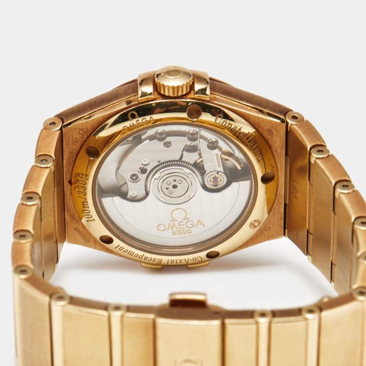 Pre Owned Omega Champagne Diamond 18K Yellow Gold Constellation 123.50.35.20.58.001 Women's Wristwatch 35 mm
