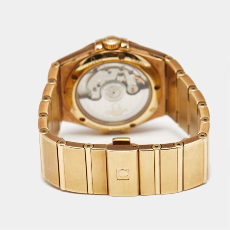 Pre Owned Omega Champagne Diamond 18K Yellow Gold Constellation 123.50.35.20.58.001 Women's Wristwatch 35 mm