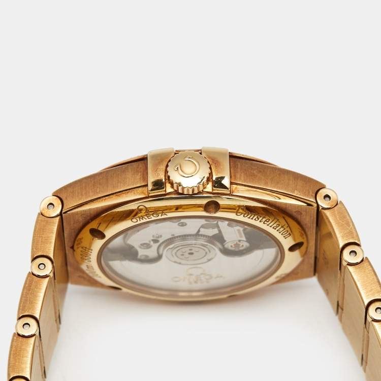 Pre Owned Omega Champagne Diamond 18K Yellow Gold Constellation 123.50.35.20.58.001 Women's Wristwatch 35 mm