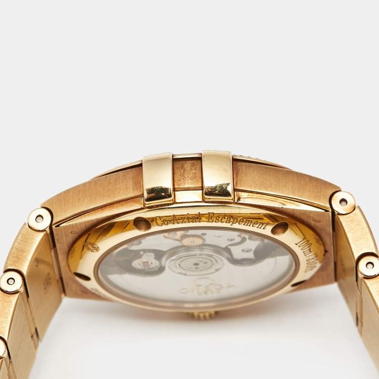 Pre Owned Omega Champagne Diamond 18K Yellow Gold Constellation 123.50.35.20.58.001 Women's Wristwatch 35 mm