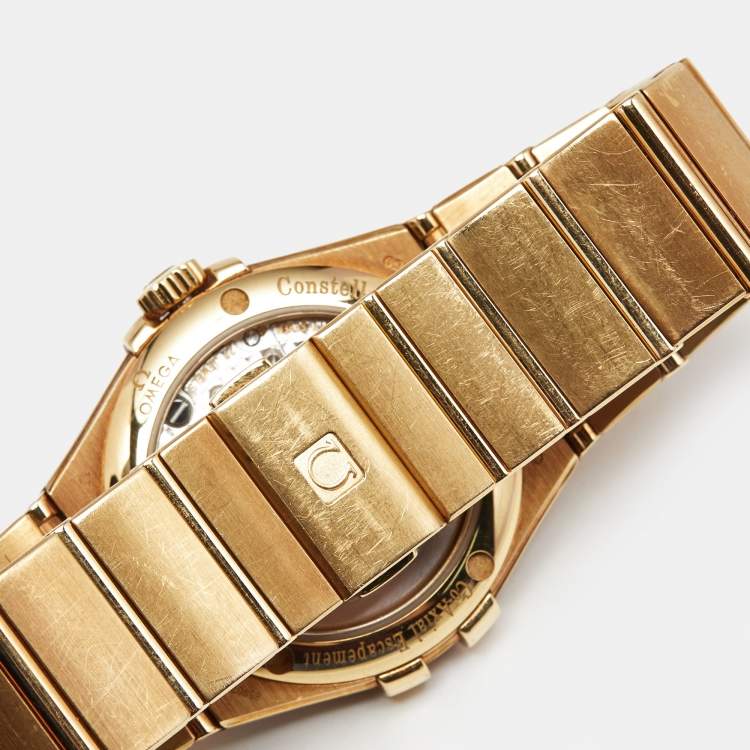 Pre Owned Omega Champagne Diamond 18K Yellow Gold Constellation 123.50.35.20.58.001 Women's Wristwatch 35 mm