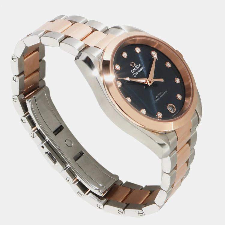 Pre Owned Omega Seamaster Aqua Terra 220.20.34.20.53.001 Automatic Blue 18k Rose Gold Stainless Steel Women's Wristwatch 34 mm