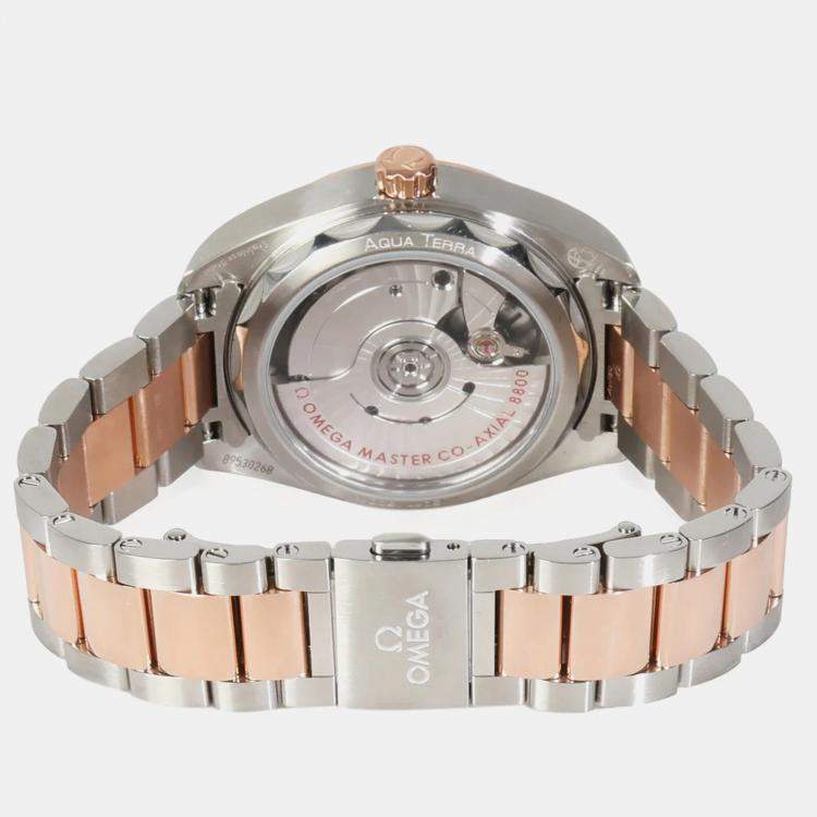 Pre Owned Omega Seamaster Aqua Terra 220.20.34.20.53.001 Automatic Blue 18k Rose Gold Stainless Steel Women's Wristwatch 34 mm