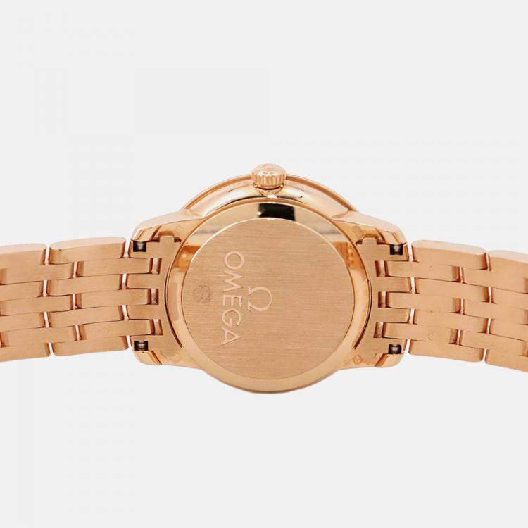 Pre Owned Omega De Ville Prestige 424.55.24.60.55.002 Quartz White MOP 18K Rose Gold Women's Wristwatch 24 mm